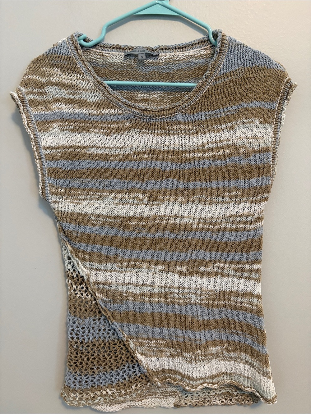 People Like Frank Striped Knit Sleeveless Top in Beige, Gray & White